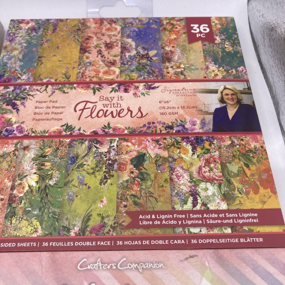 Crafters Companion Paper Pad Cardstock Flowers Party 6”x6” - Picture 4 of 6